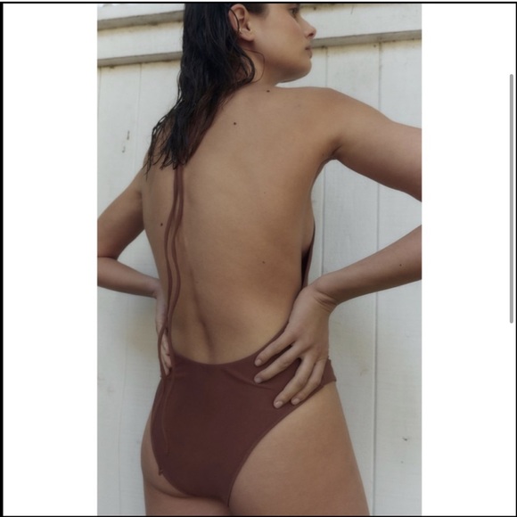 Zara Halter Swimsuit Chocolate Brown NWT size Small - Picture 4 of 7